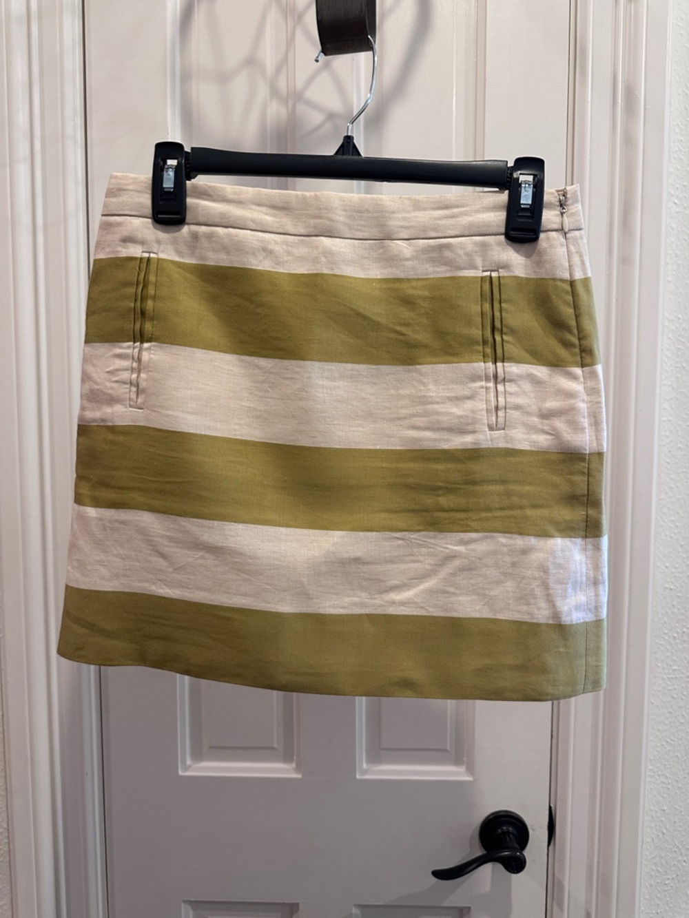 J. Crew chartreuse and linen Striped Mini Skirt
